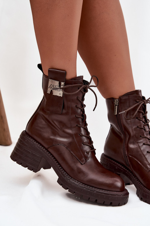 Oda Darbiniai kulkšnies batai Moteriškas Klocke Su puošniais Detalem Artiker 57C0213 rudos spalvos