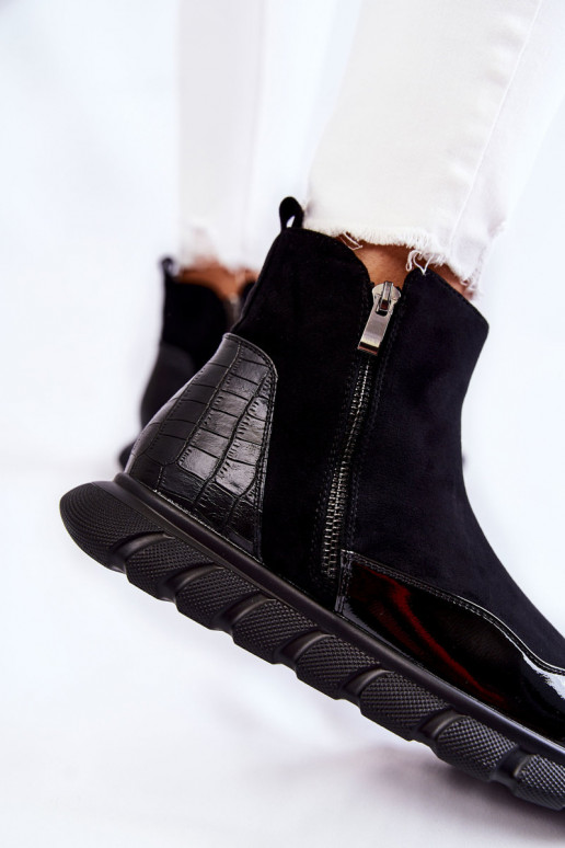 iš zomšos Moteriškas Sneakers modelio aulinukai juodos spalvos Anita