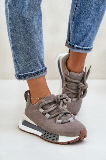 iš zomšos Sneakers modelio batai Moteriškas su platformasuGrubym Suvarstymasm Artiker 54C1463 pilkos spalvos