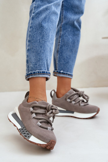 iš zomšos Sneakers modelio batai Moteriškas su platformasuGrubym Suvarstymasm Artiker 54C1463 pilkos spalvos 2