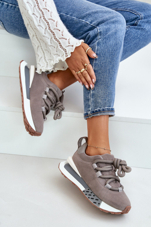 iš zomšos Sneakers modelio batai Moteriškas su platformasuGrubym Suvarstymasm Artiker 54C1463 pilkos spalvos