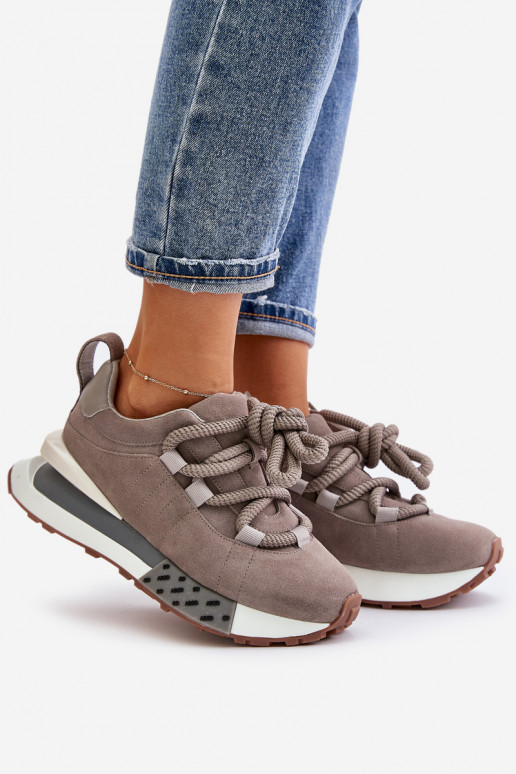 iš zomšos Sneakers modelio batai Moteriškas su platformasuGrubym Suvarstymasm Artiker 54C1463 pilkos spalvos