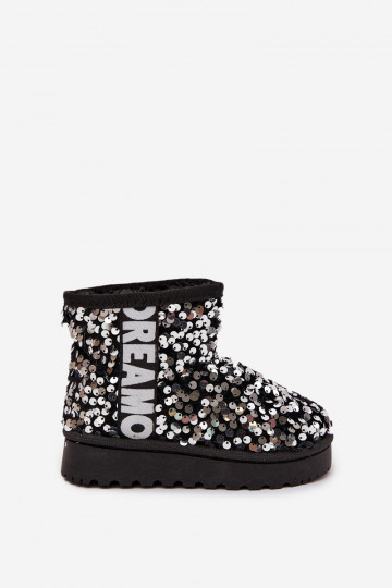 Vaikiški sniego batai Aulinukai pašiltinti su blizgančiais žvyneliais Juodos ir-sidabro spalvos Rebbica 2