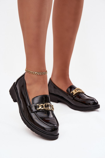 Lakuoti mokasinai Moteriškas su aukso spalvos detalėmis S.Barski HY52-539 juodos spalvos 2