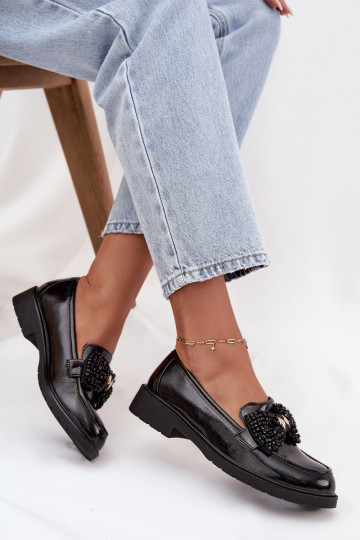 Lakuoti mokasinai Moteriškas su kaspinais S.Barski HY52-319A juodos spalvos