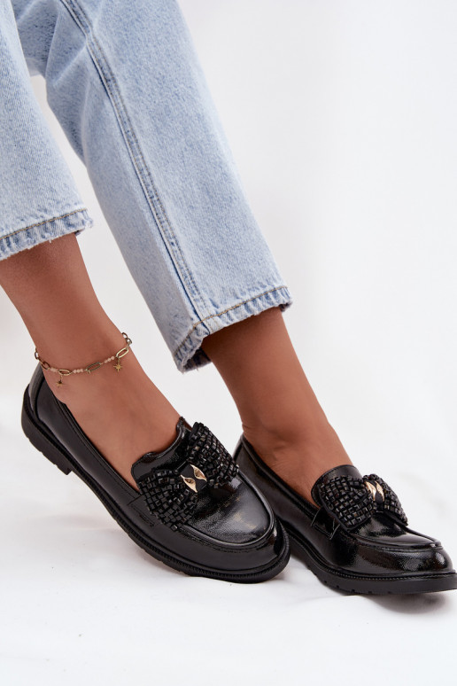 Lakuoti mokasinai Moteriškas su kaspinais S.Barski HY52-319A juodos spalvos