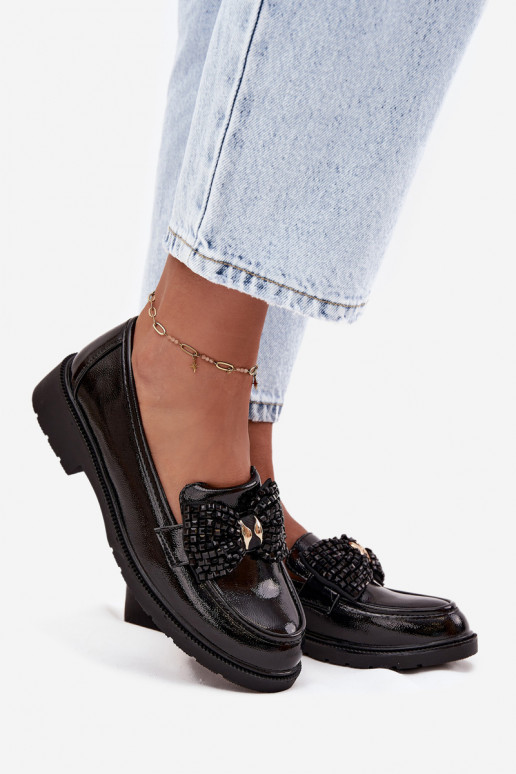 Lakuoti mokasinai Moteriškas su kaspinais S.Barski HY52-319A juodos spalvos