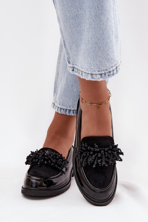 Moteriškas Mokasinai su lako efektu S.Barski HY52-369B juodos spalvos