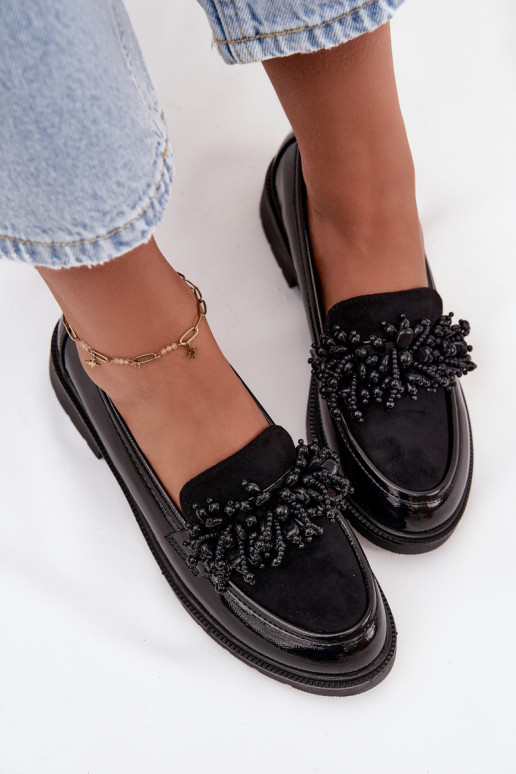 Moteriškas Mokasinai su lako efektu S.Barski HY52-369B juodos spalvos