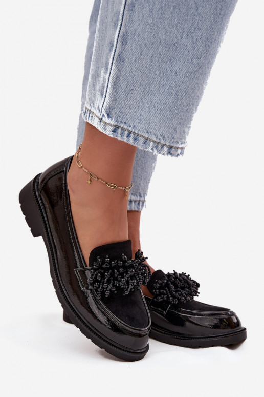 Moteriškas Mokasinai su lako efektu S.Barski HY52-369B juodos spalvos