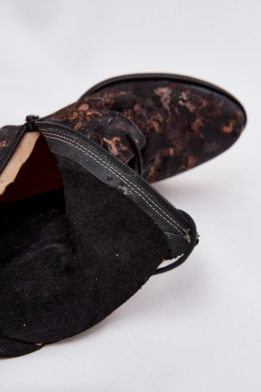 iš zomšos Raštuotas Aulinukai su plačiais kulniukais Tai turiciejka 06391-02 Juodos ir-aukso spalvos