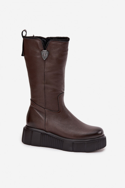 Moteriškas Oda ilgaauliai batai Su Vilna Zazoo 70121 CzekoladoĮe