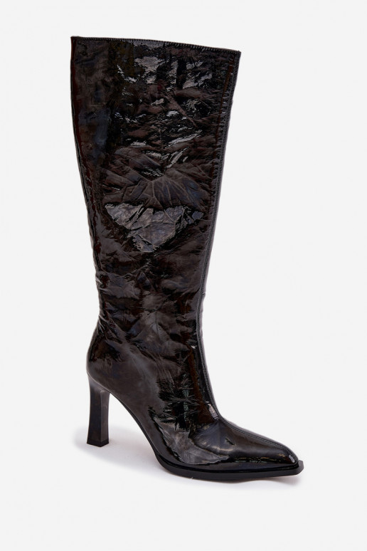 Oda su lako efektu moteriški ilgaauliai batai su kulniukais pašiltinti D&A CR52-716 juodos spalvos