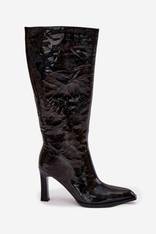 Oda su lako efektu moteriški ilgaauliai batai su kulniukais pašiltinti D&A CR52-716 juodos spalvos