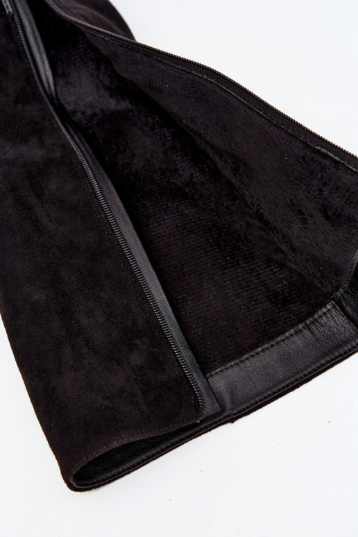 moteriški ilgaauliai batai su kulniukais su aukso spalvos sagtimis pašiltinti juodos spalvos Seraphine