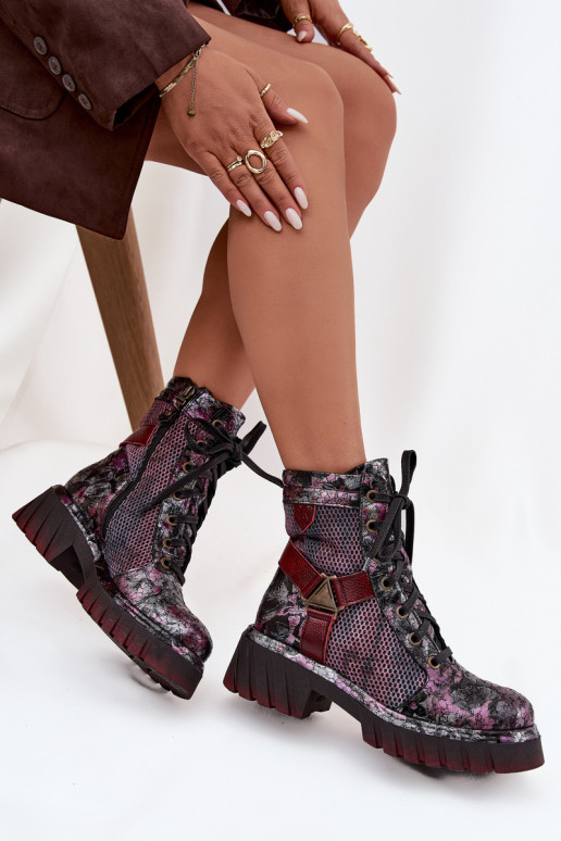 Oda Darbiniai kulkšnies batai Moteriškas Tai turiciejka 07072-23 bordo spalvos