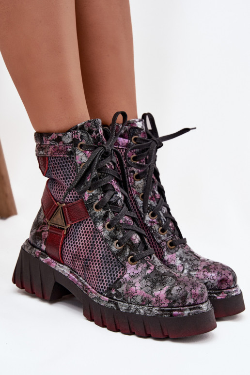 Oda Darbiniai kulkšnies batai Moteriškas Tai turiciejka 07072-23 bordo spalvos