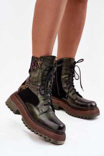 Oda Darbiniai kulkšnies batai Moteriškas su platforma Tai turiciejka 07104-09 chaki spalvos