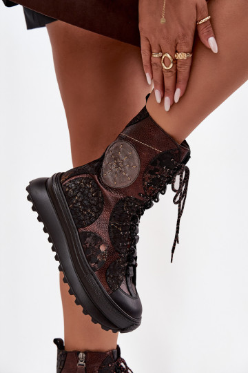 Oda Aulinukai su platforma pašiltinti Tai turiciejka 06565-02 rudos-aukso spalvos