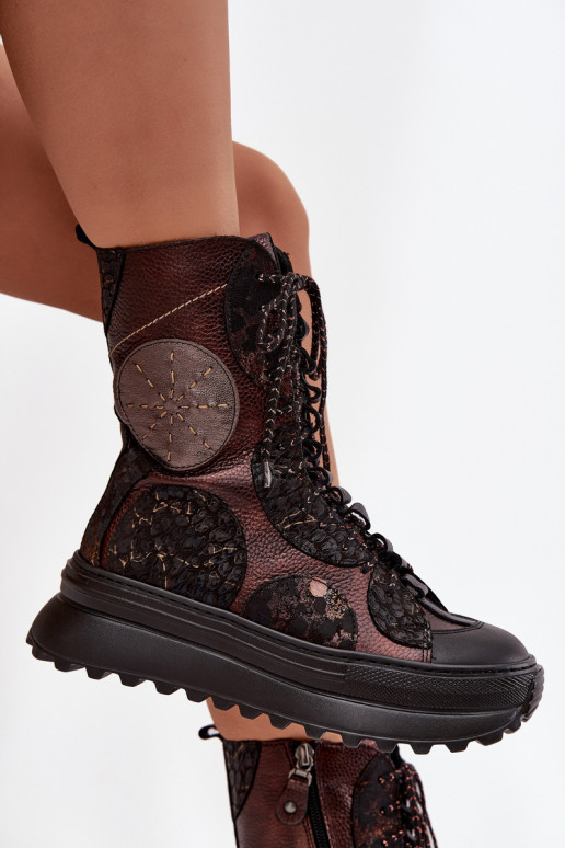 Oda Aulinukai su platforma pašiltinti Tai turiciejka 06565-02 rudos-aukso spalvos