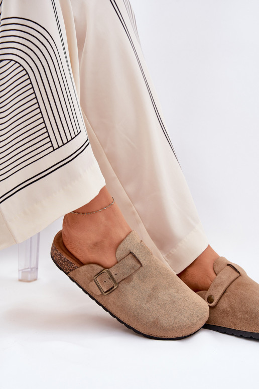 Šlepetės Klumpės Moteriškas i su platforma su sagtimis chaki spalvos Selio