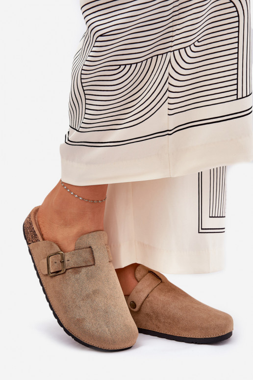 Šlepetės Klumpės Moteriškas i su platforma su sagtimis chaki spalvos Selio