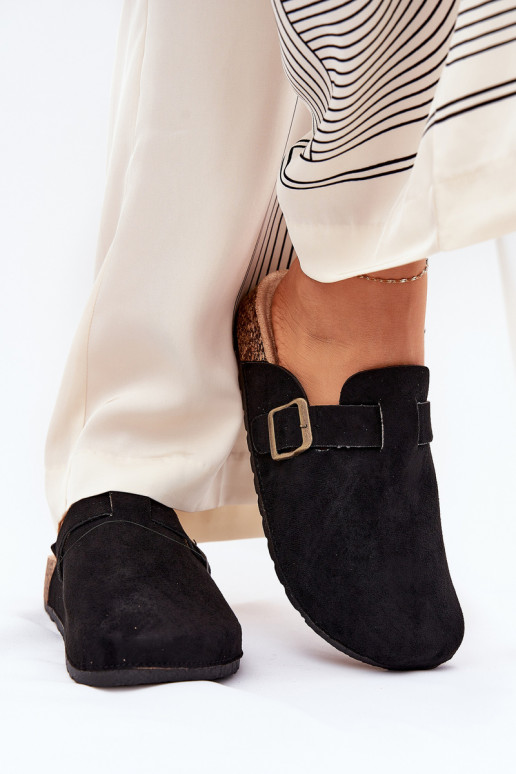 Šlepetės Klumpės Moteriškas i su platforma su sagtimis juodos spalvos Selio