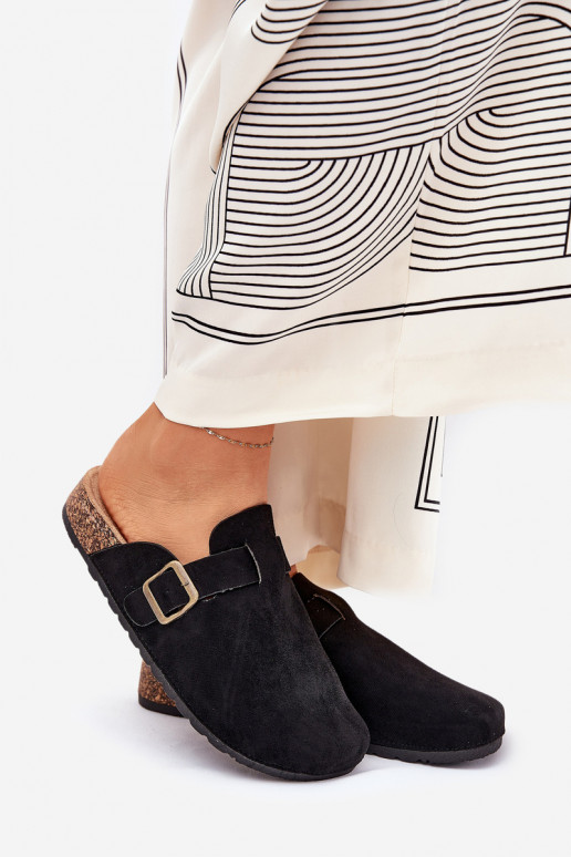 Šlepetės Klumpės Moteriškas i su platforma su sagtimis juodos spalvos Selio