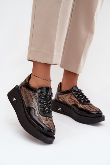 Odiniai moteriški suvarstomi batai su platforma Artiker 57C2044, juodos spalvos