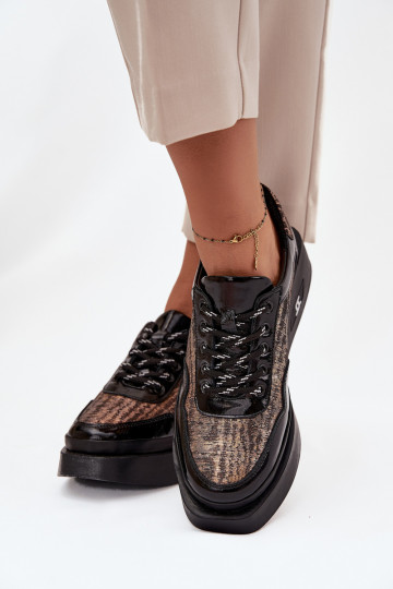 Odiniai moteriški suvarstomi batai su platforma Artiker 57C2044, juodos spalvos 2