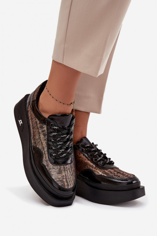 Odiniai moteriški suvarstomi batai su platforma Artiker 57C2044, juodos spalvos