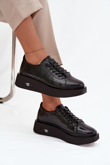 Lakuoti natūralios odos moteriški pusbačiai su platforma Artiker 57C2041, juodos spalvos