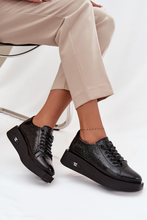 Lakuoti natūralios odos moteriški pusbačiai su platforma Artiker 57C2041, juodos spalvos