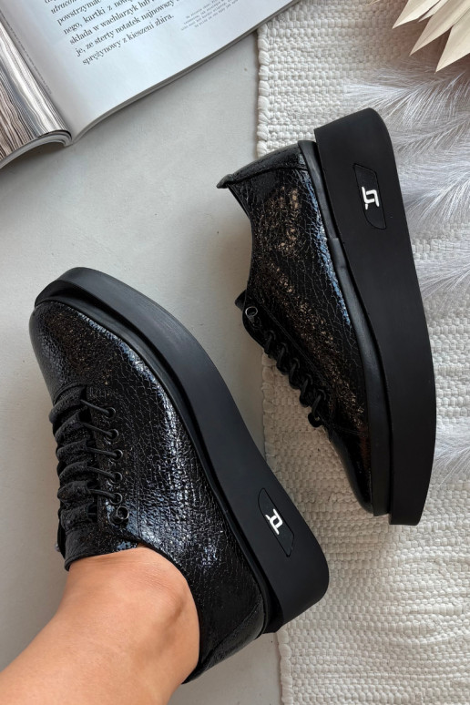 Lakuoti natūralios odos moteriški pusbačiai su platforma Artiker 57C2041, juodos spalvos