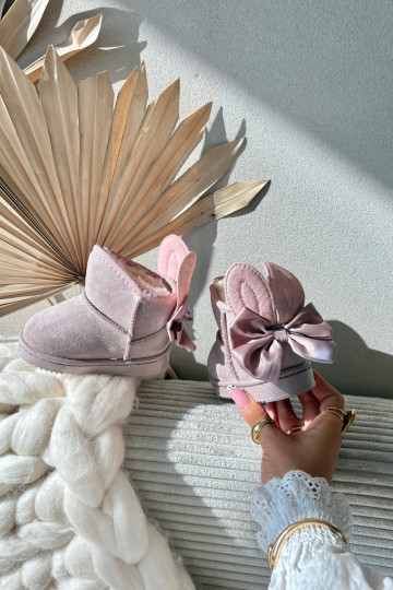 Vaikiški šilti sniego batai „Meriva" su kaspinėliais, rožinės spalvos 2