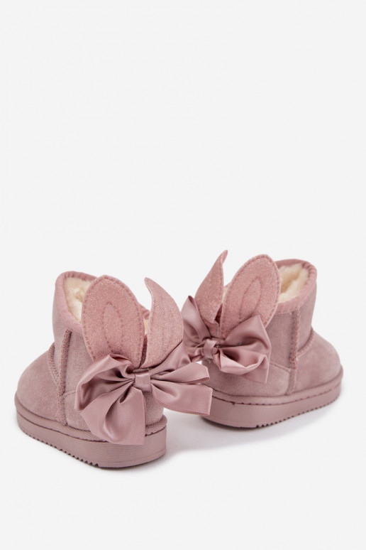 Vaikiški šilti sniego batai „Meriva" su kaspinėliais, rožinės spalvos