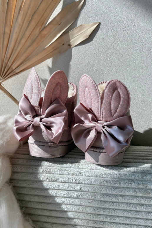 Vaikiški šilti sniego batai „Meriva" su kaspinėliais, rožinės spalvos