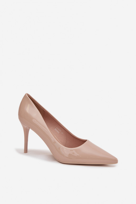 Lakuotos eko odos aukštakulniai bateliai moterims su smailiais galais smėlio spalvos Jadira Lakuotos eko odos aukštakulniai bateliai moterims su smailiais galais smėlio spalvos Jadira