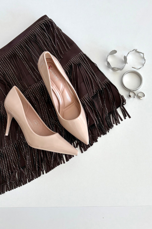 Lakuotos eko odos aukštakulniai bateliai moterims su smailiais galais smėlio spalvos Jadira Lakuotos eko odos aukštakulniai bateliai moterims su smailiais galais smėlio spalvos Jadira