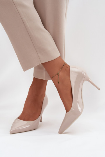 Lakuotos eko odos aukštakulniai bateliai moterims su smailiais galais dramblio kaulo spalvos Jadira