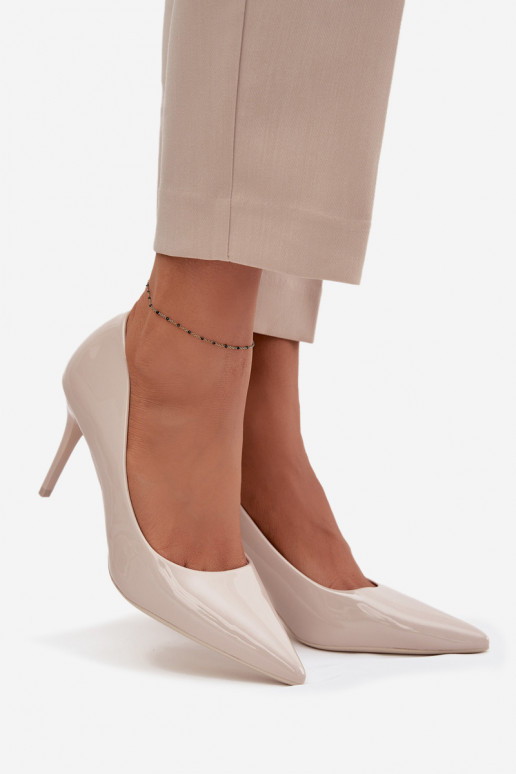 Lakuotos eko odos aukštakulniai bateliai moterims su smailiais galais dramblio kaulo spalvos Jadira