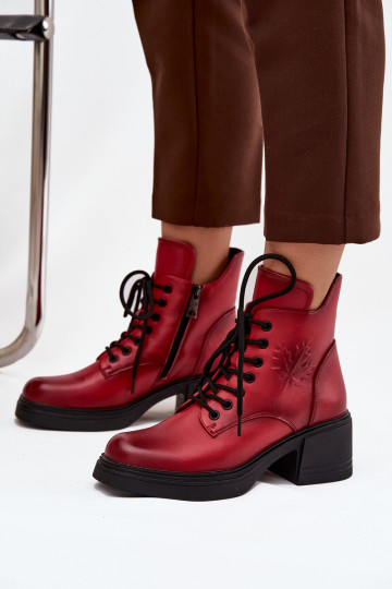 Moteriški natūralios odos aulinukai su kločkėmis, pašiltinti, Vinceza 39950 raudonos spalvos