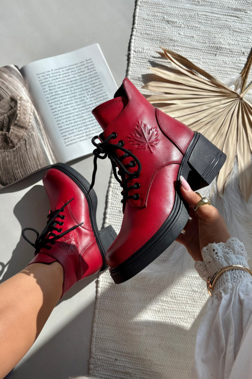 Moteriški natūralios odos aulinukai su kločkėmis, pašiltinti, Vinceza 39950 raudonos spalvos