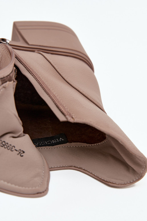 Moteriški natūralios odos aulinukai su kločkėmis, pašiltinti, Vinceza 39950 smėlio spalvos