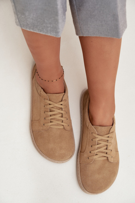 Laisvalaikio natūralaus zomšo batai "Barefoot" tipo Zazoo 314 smėlio spalvos