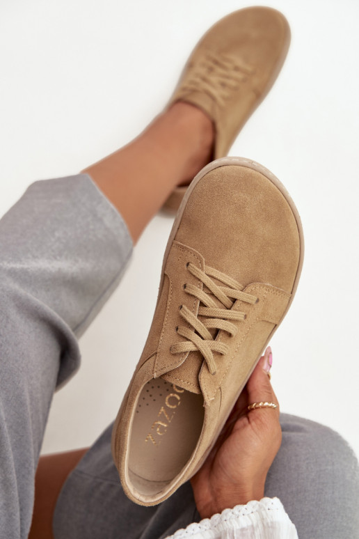 Laisvalaikio natūralaus zomšo batai "Barefoot" tipo Zazoo 314 smėlio spalvos