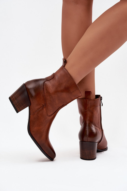 Oda kaubojiško stiliaus aulinukai Moteriškas su kulniukais pašiltinti Zazoo 60565 rudos spalvos