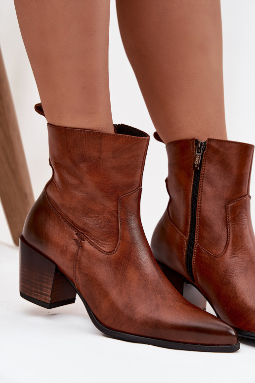 Oda kaubojiško stiliaus aulinukai Moteriškas su kulniukais pašiltinti Zazoo 60565 rudos spalvos