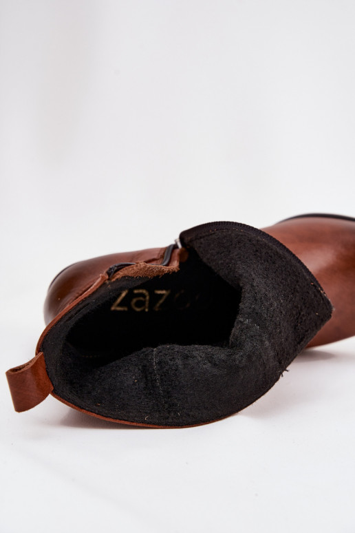 Oda kaubojiško stiliaus aulinukai Moteriškas su kulniukais pašiltinti Zazoo 60565 rudos spalvos