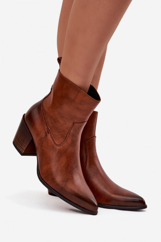 Oda kaubojiško stiliaus aulinukai Moteriškas su kulniukais pašiltinti Zazoo 60565 rudos spalvos